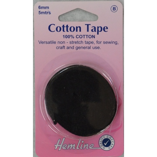 Hemline 6mm Black Cotton Tape