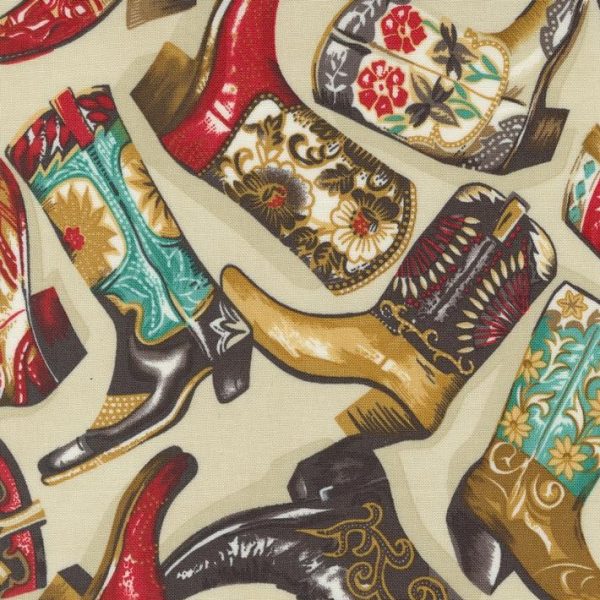 Quilting_fabric_online_patchwork_fabric_shops_garfield_pakenham_warragul_drouin_berwick_melbourne_victoria_australia_Saddle_Ranch_Boots_Cream_cowboy_cowgirl