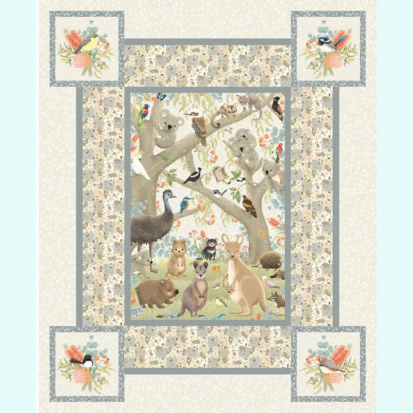 Quilting_fabric_online_patchwork_fabric_shops_garfield_pakenham_warragul_drouin_berwick_melbourne_victoria_australia_panels_fabrics_pre-cuts_quality_jen_digital_art_cot_panel_emu_kangaroo_koala_kookaburra_childrens_nursery_panel